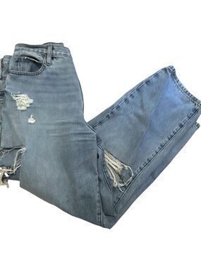 Frame Denim Faded Blue Straight-Leg Jeans with Distressed Details